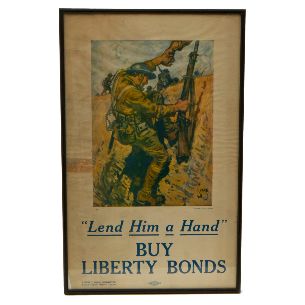 Original U.S. WWI Framed Liberty Bonds Propaganda Poster - “Lend Him a Hand” - 12¼” x 19⅜”