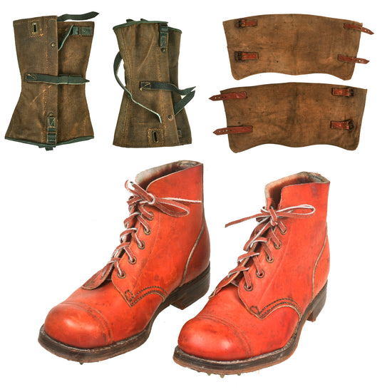 Original Pair of Unissued WWII Australian Pattern 10085 Boots with Brass "Jungle Cleats" - Dated 1945 with Jungle Leggings & Standard Anklets Original Items