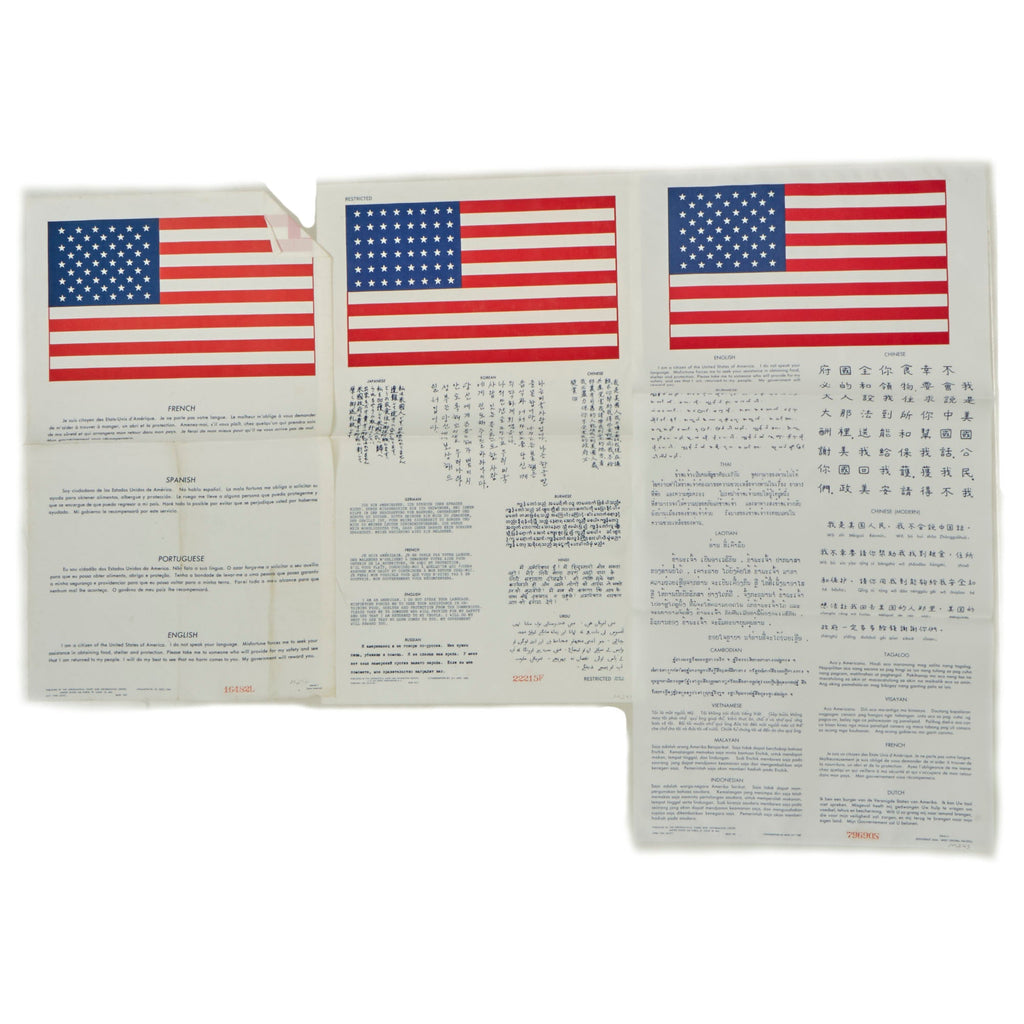 Original U.S. Air Force Cold War Blood Chit Collection - (1) Korean War & (2) Vietnam War Bood Chits Original Items