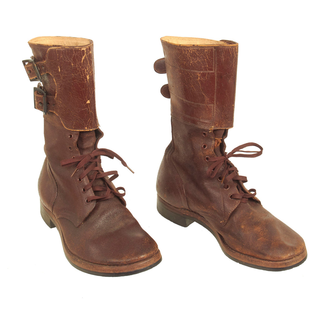 Original U.S. WWII / Korean War M-1943 Double Bucket Combat Service Boots named to Korean War Veteran Francis R. Spohrer - Matched Size 9 Original Items