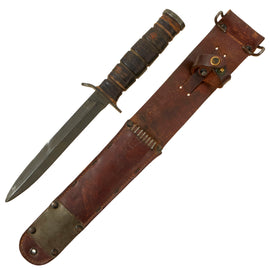 Original U.S. WWII M3 Blade Marked Fighting Knife by Camillus with 1943 dated M6 Leather Scabbard