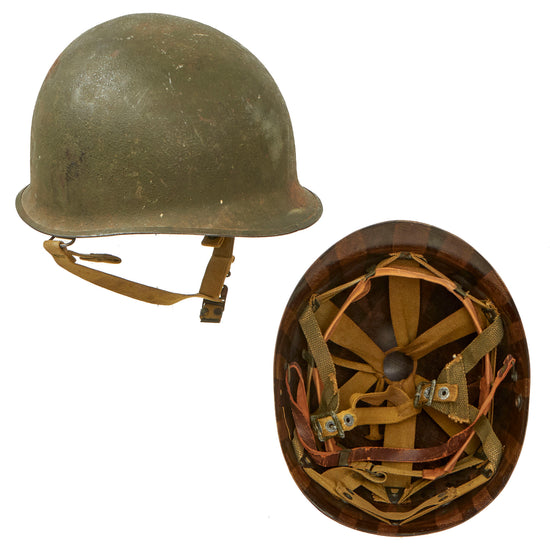 Original U.S. WWII M1-C Paratrooper Front Seam Swivel Bale Helmet with Factory-Made Jump Liner by Westinghouse - Correct WWII Configuration