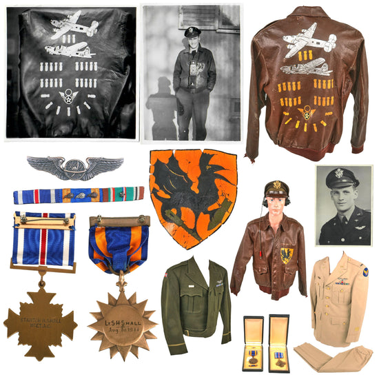 Original U.S. WWII B-17 Navigator Distinguished Flying Cross Recipient 1st Lieutenant Stanton H Small Painted A-2 Flight Jacket & Uniform Grouping with Engraved DFC & Air Medal and 4 Photo Albums - 833rd Bomb Squadron 486th Bomb Group