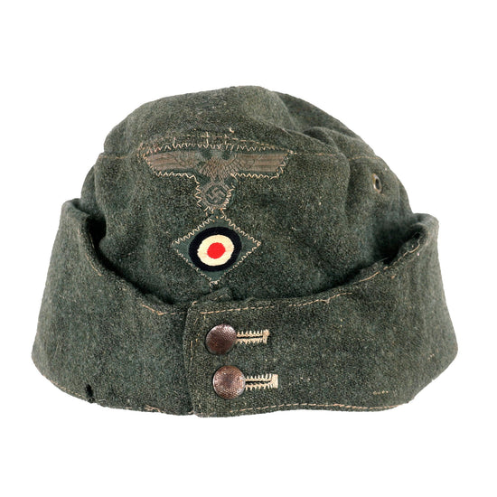 Original German WWII Heer Army EM-NCO Schiffchen M42 Overseas Cap with Neck Flap - Service Worn Original Items