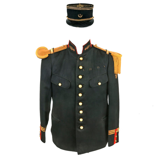 Original French WWI Colonial Field Artillery Officer’s Capitaine Dark Blue Uniform with Correct Shoulder Boards & Matching Kepi