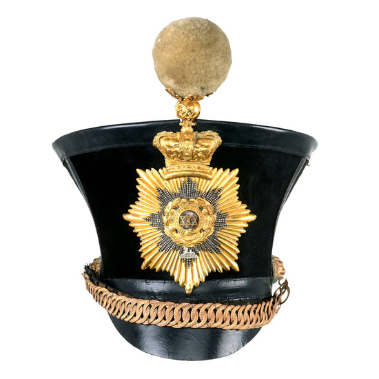 Original British Victorian Era 30th (Cambridgeshire) Regiment of Foot Officers Bell Top Shako with Complete Chinstrap & Ball Tuft - Circa 1830s Original Items