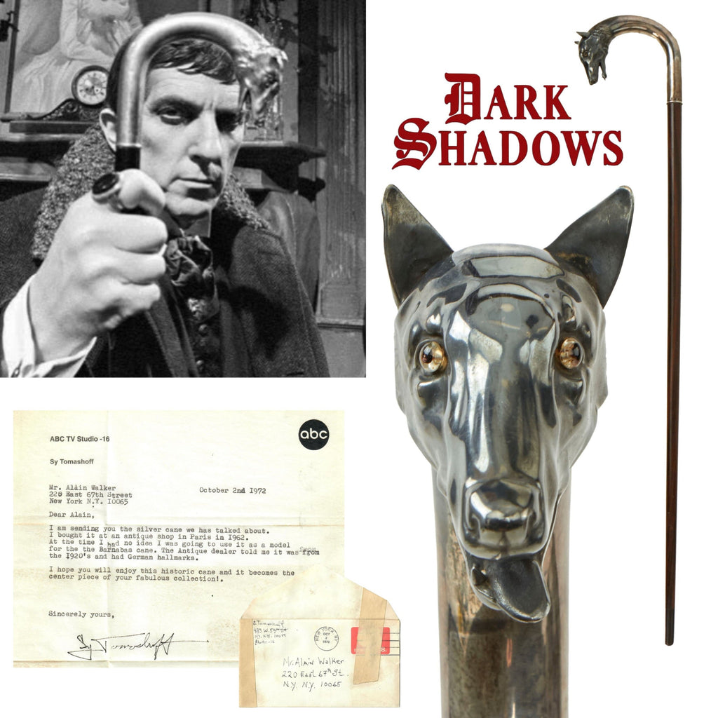 Original German 1920s Silver Wolfhead Cane Used as Inspiration for Dark Shadows (1966-1971) TV Show with Letter of Provenance Original Items