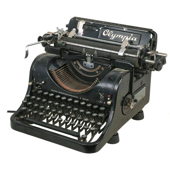 Original German WWII Rare SS Model 8 Typewriter by Olympia Büromaschinenwerke AG. Serial 365962 - Circa 1940