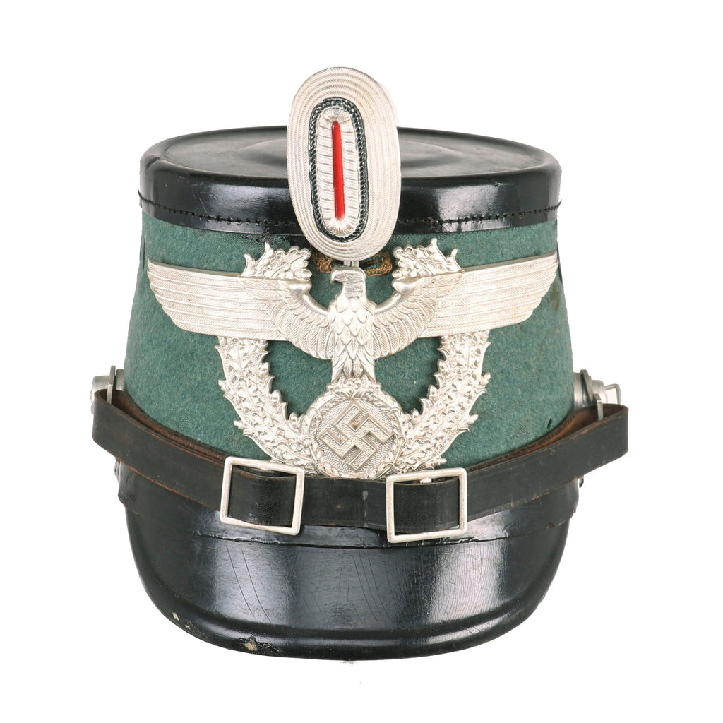 Original German WWII 1940 Dated Late Pattern Metropolitan Police Shako by C. Pose with Chinstrap - Size 55 Original Items