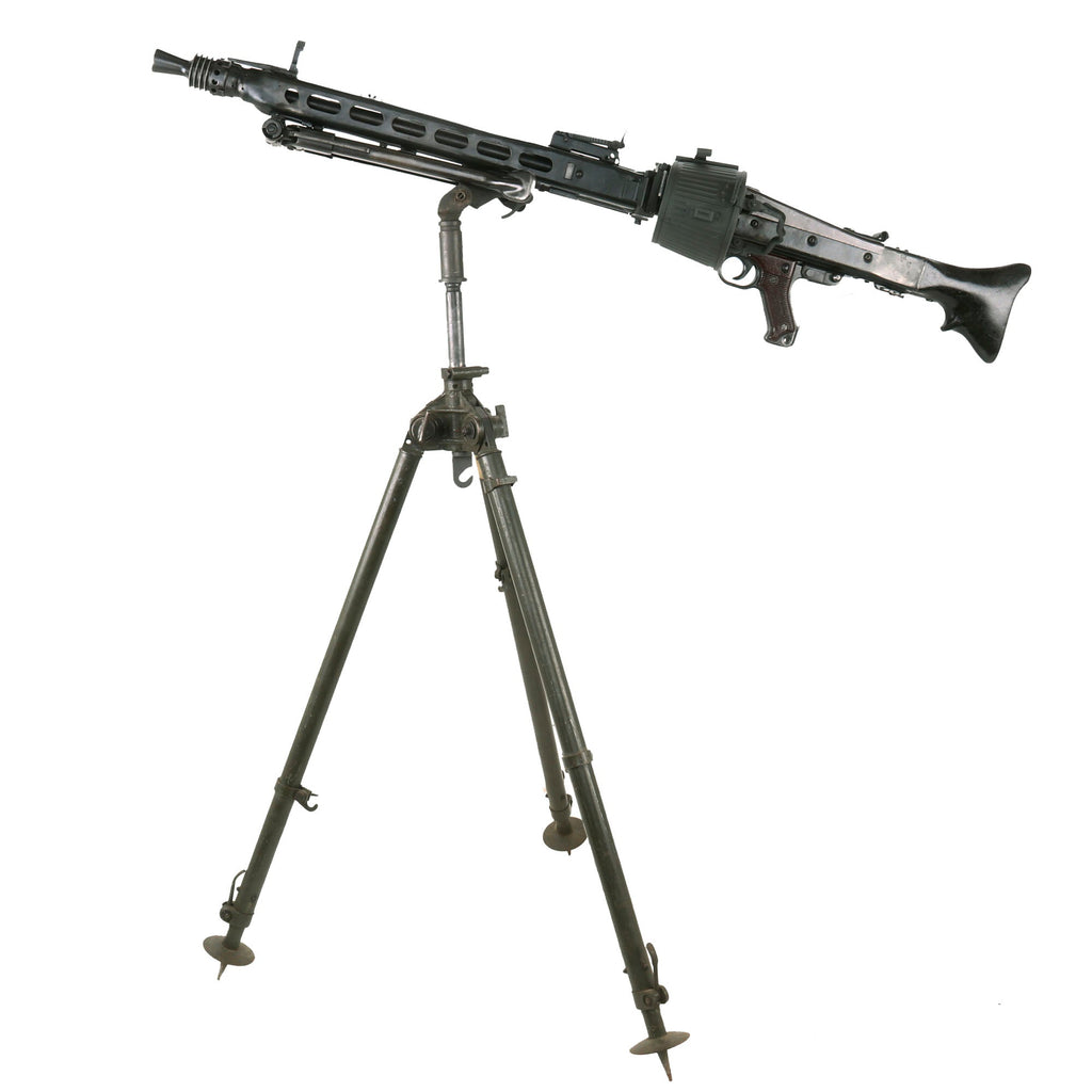 Original German WWII MG 42 Display Machine Gun by Mauser Werke with Post War MG3 A.A. Tripod & Belt Drum - made 1944-1945 Original Items