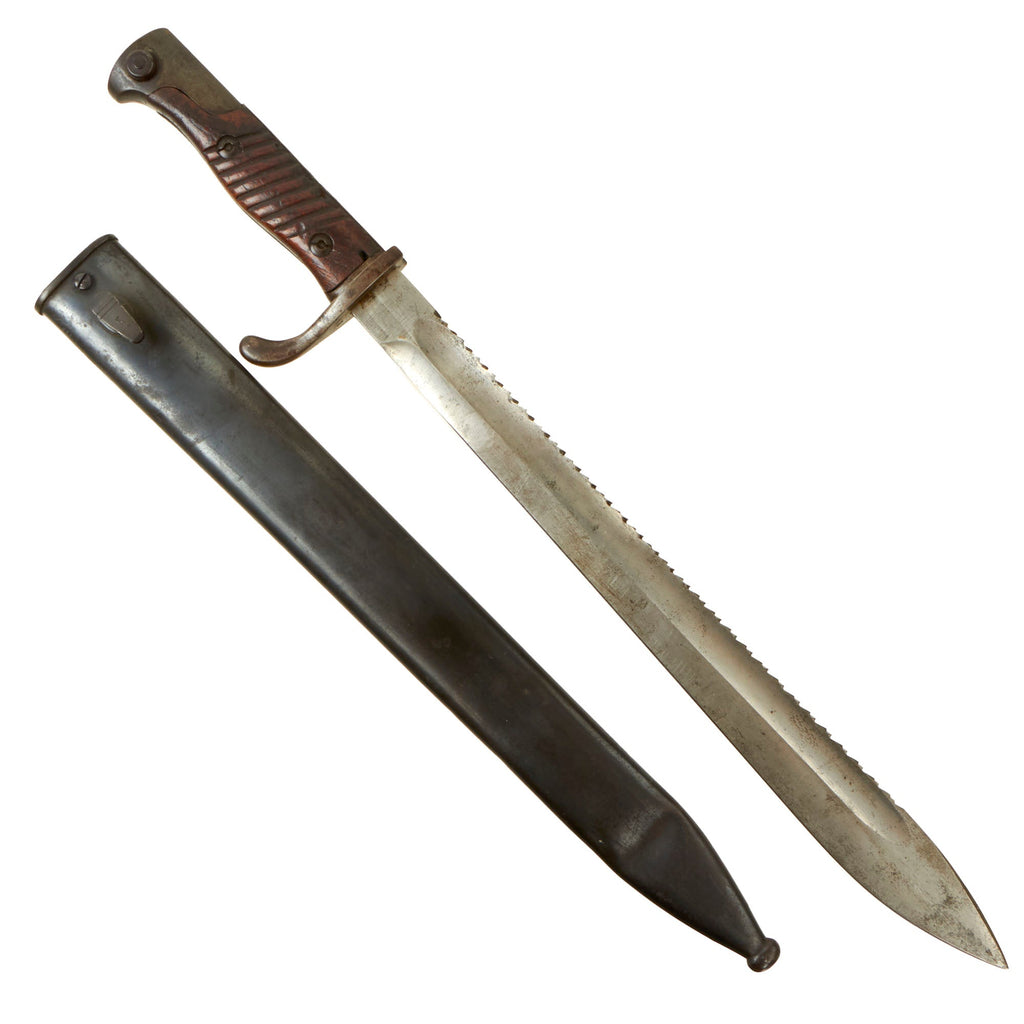 Original German WWI M1898/05 n/A Butcher Sawback Bayonet with Steel Scabbard by Simson & Co. - Dated 1916 Original Items