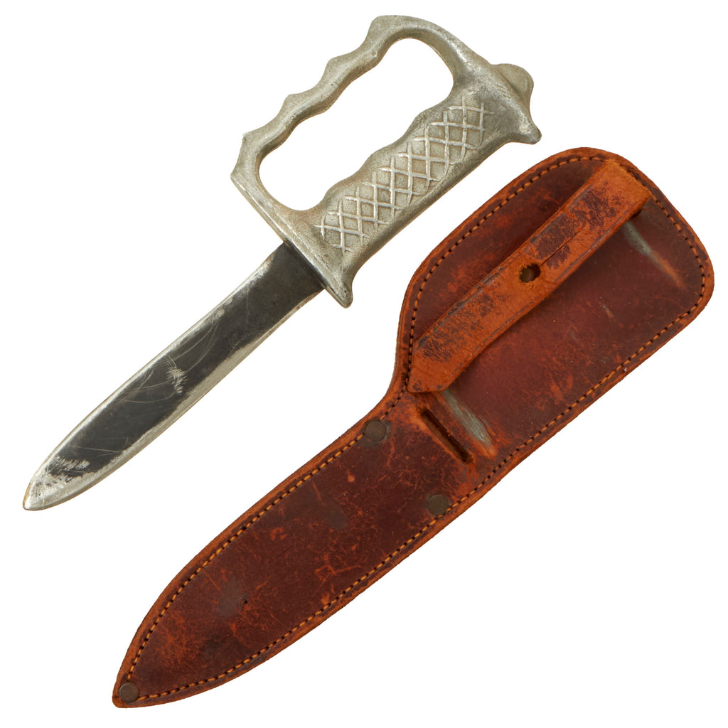 Original Australian WWII New Zealand Unmarked Commando Fighting Knuckle Knife With Original Sheath Original Items