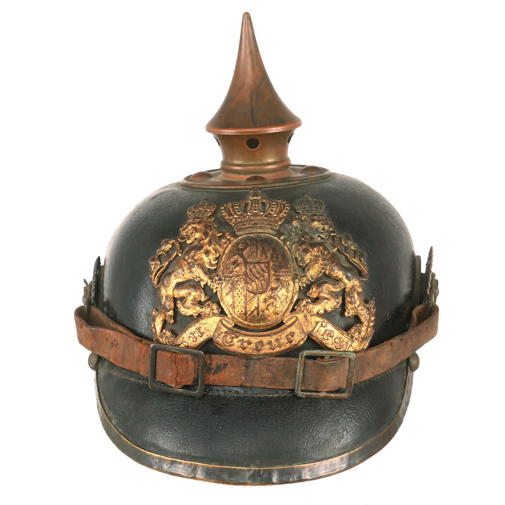 Original Imperial German WWI Bavarian EM/NCO M1895 Pickelhaube Spiked Helmet with Original Chinstrap & Cockades