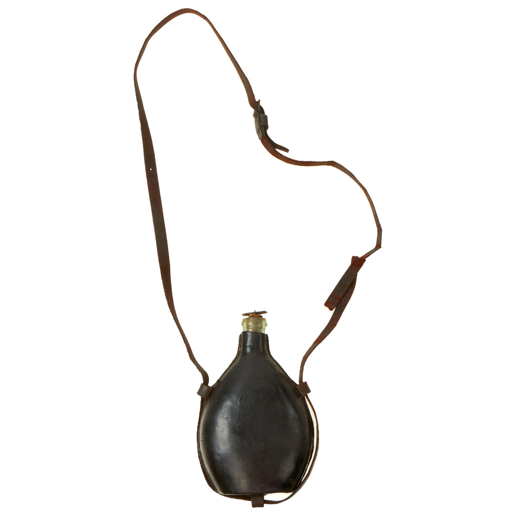 Original German Franco-Prussian War Named Scarce M1867 Feldflasche Leather-Covered Glass Canteen with Partial Strap & Stopper