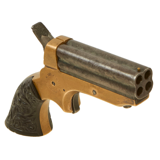 Original U.S. Sharps Model 1A .22 Rimfire 4 Barrel Brass Frame Pepperbox Pistol with Ornate Gutta Percha Grips - Serial 47667