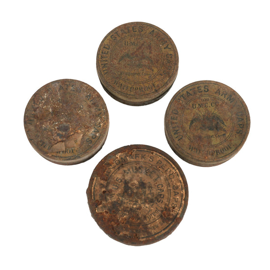 Original U.S. Civil War Era Lot of 4 Sealed Percussion Cap Tins - 3 U.M.C. Co and 1 J. Goldmark Original Items