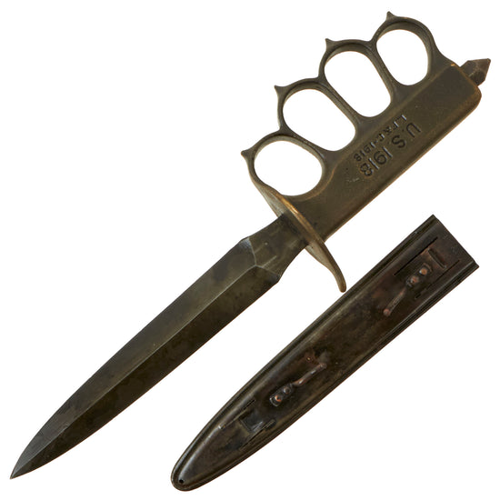 Original U.S. WWI Model 1918 Mark I Trench Knife by L. F. & C. with Matching Steel Scabbard Original Items