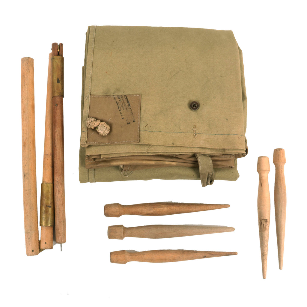 Original U.S. WWI M1910 Shelter Half - Unissued with Matching Early Pattern Collapsible Tent Pole & Pegs Original Items