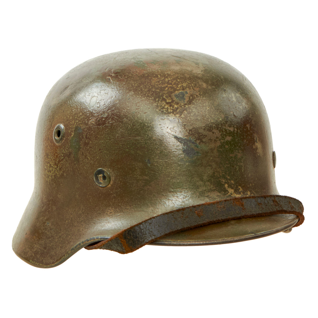 Original German WWII Luftwaffe M40 Overpaint Camouflage Steel Helmet with 55cm Liner and Chinstrap - marked Q62