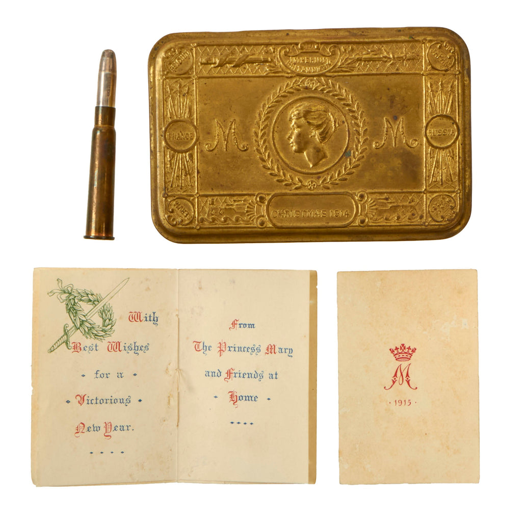 Original British WWI Princess Mary 1914 Royal Navy Gift Box with Bullet Pencil & Greeting Card Original Items