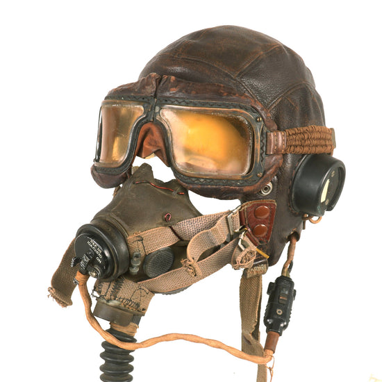 Original British WWII RAF Type C Leather Flying Helmet with Mk. III Goggles & Type E* Oxygen Mask Named to Member of RAF No. 300 Polish Bomber Squadron Original Items