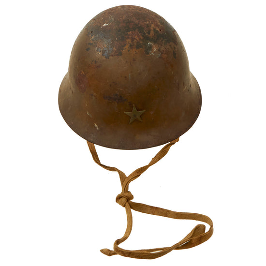 Original Japanese WWII Type 90 Army Helmet with Complete Liner and Chinstrap with Kanji Markings - Tetsubo Original Items