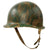 Original U.S. WWII Personalized Camouflaged Front Seam Fixed Bale M1 Helmet with CAPAC Liner - Forest Style Camo