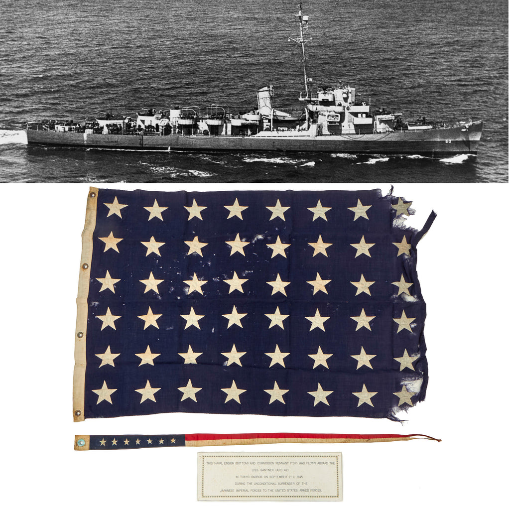 Original U.S. WWII USS Gantner Naval Ensign & Commission Pennant Flown in Tokyo Harbor During Surrender of Japanese Forces on September 2-7th 1945