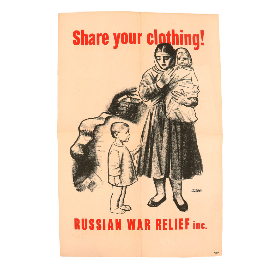 Original U.S. WWII Russian War Relief Poster Share Your Clothing by Hugo Gellert - 13½ x 20¾”