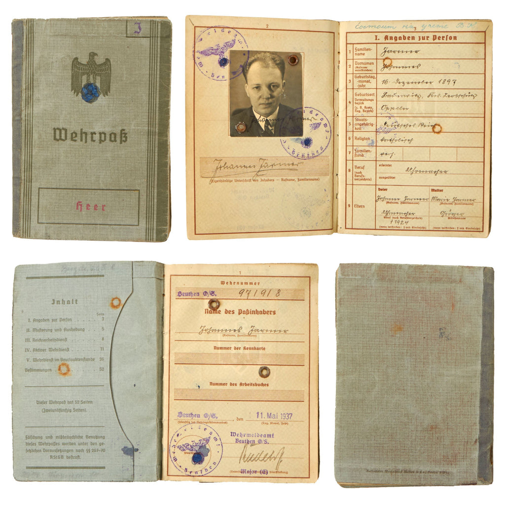 Original German WWII Wehrpaß Identification with Partial Translation - WWI Veteran & Prisoner of War Original Items