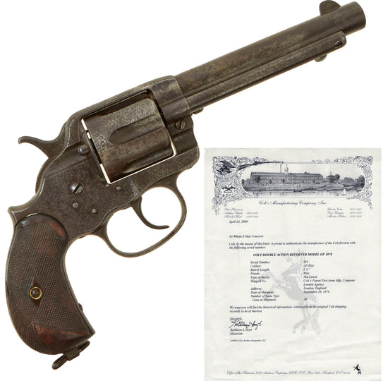 Original Scarce U.S. Colt Model 1878 British Pall Mall Address .45 Eley Revolver with 5 ½" Barrel and Factory Letter made in 1878 - Serial 555
