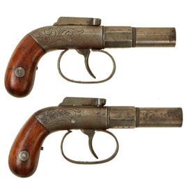 Original U.S. Matched Pair of Allen's Patent Single Shot Pocket Percussion Pistols - Serial 121 and 462 - circa 1845