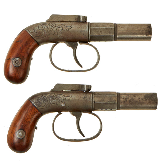 Original U.S. Matched Pair of Allen's Patent Single Shot Pocket Percussion Pistols - Serial 121 and 462 - circa 1845 Original Items