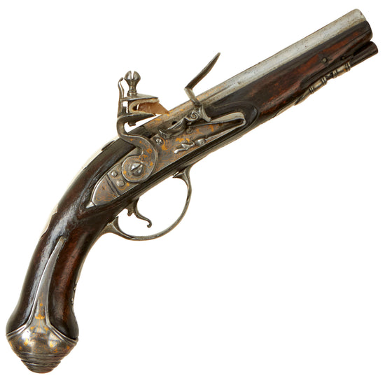 Original French Napoleonic Flintlock Overcoat Pocket Pistol with Gold Embellishments - Unsigned