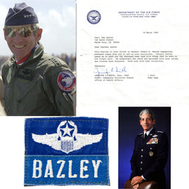 Original U.S. Cold War Air Force General Robert Bazley Nametape & Wing from Flight Suit & Provenance Letter