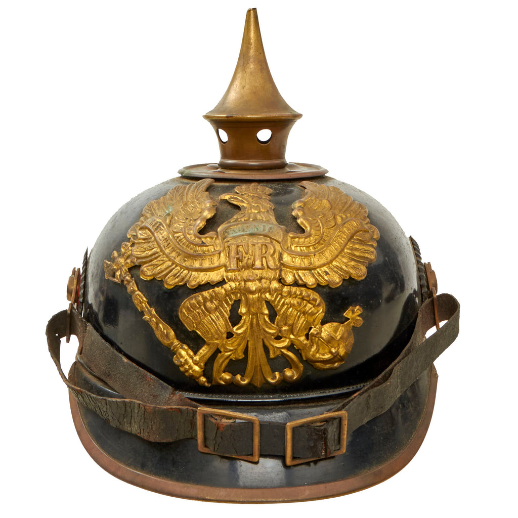 Original Imperial German WWI Prussian Model 1914 Tin Plate Pickelhaube Helmet - Eisenblech Ersatz-Helme - Marked to Berlin-Schöneberg - Dated 1915 Original Items