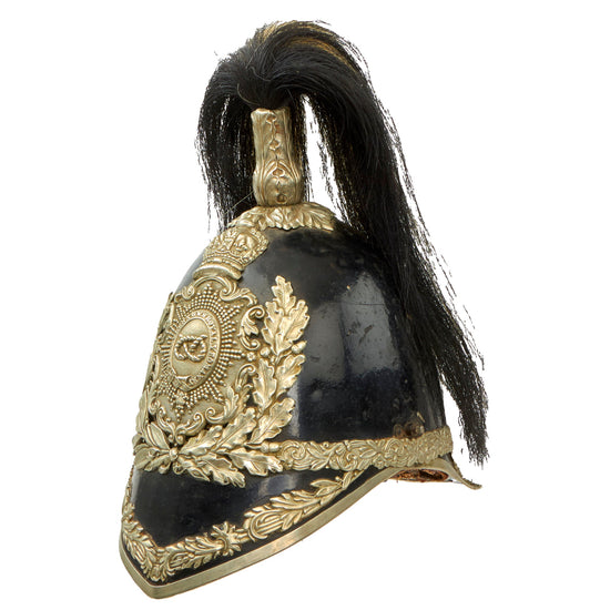 Original British Victorian P-1847 Dragoon Style “Albert” Helmet for The Queen’s Own Royal Yeomanry (Staffordshire Yeomanry) Light Cavalry Regiment with Black Plume - 1860-1870s Era Original Items