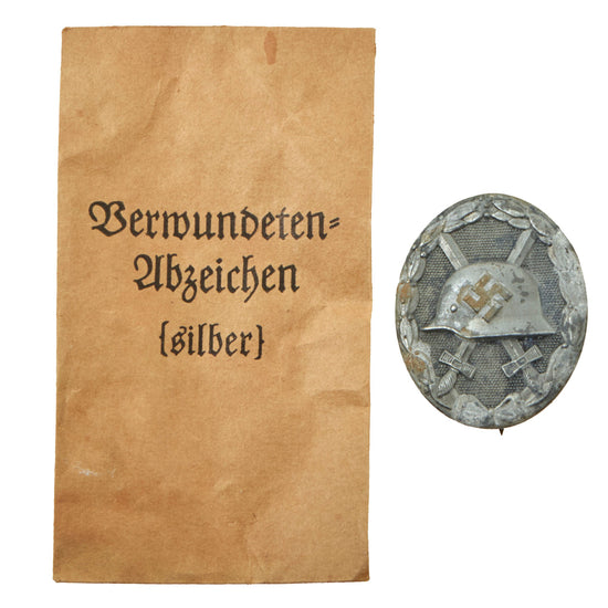 Original German WWII Silver Wound Badge by Moritz Hausch A.G. of Pforzheim in Original Packet Original Items