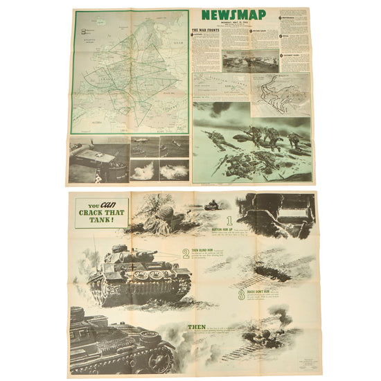 Original U.S. WWII Double Sided Army Orientation Course “You CAN CRACK THAT TANK” Training Newsmap Poster - 34½ x 47” Original Items