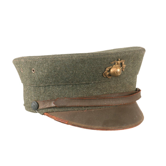 Original WWI Era U.S. Marine Corps Summer Dress Enlisted Bell Crown Visor Cap with EGA Insignia - Size 7 Original Items