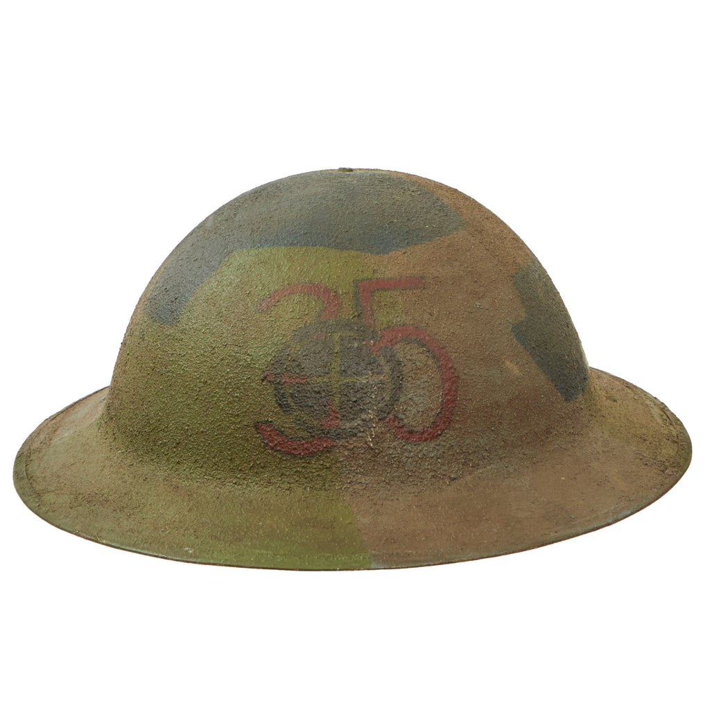 Original U.S. WWI 35th Division Camouflage Painted M1917 Doughboy Helmet with Full Liner & Chinstrap - 70th Infantry Brigade - “Santa Fe Division”