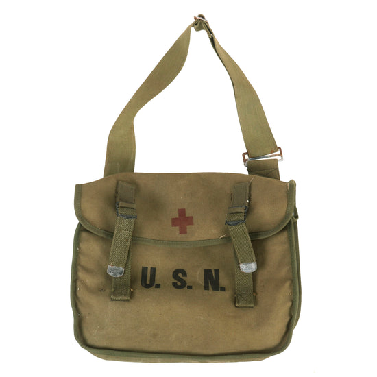 Original U.S. WWII U. S. Navy First Aid Medical Corpsman Medical Kit Shoulder Bag with Contents Original Items