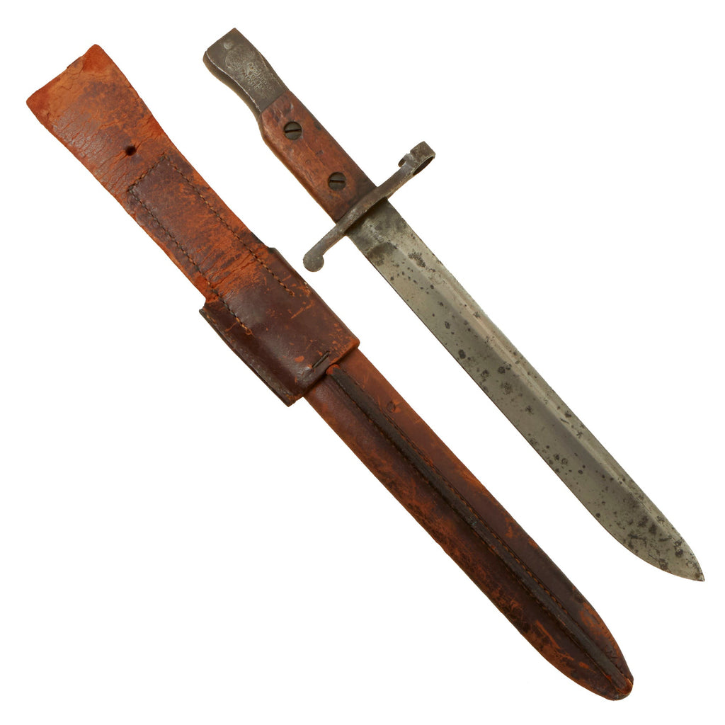 Original Canadian WWI Mk.I Ross Rifle Bayonet and Scabbard with U.S. WWI Surcharges - Dated 1910 Original Items