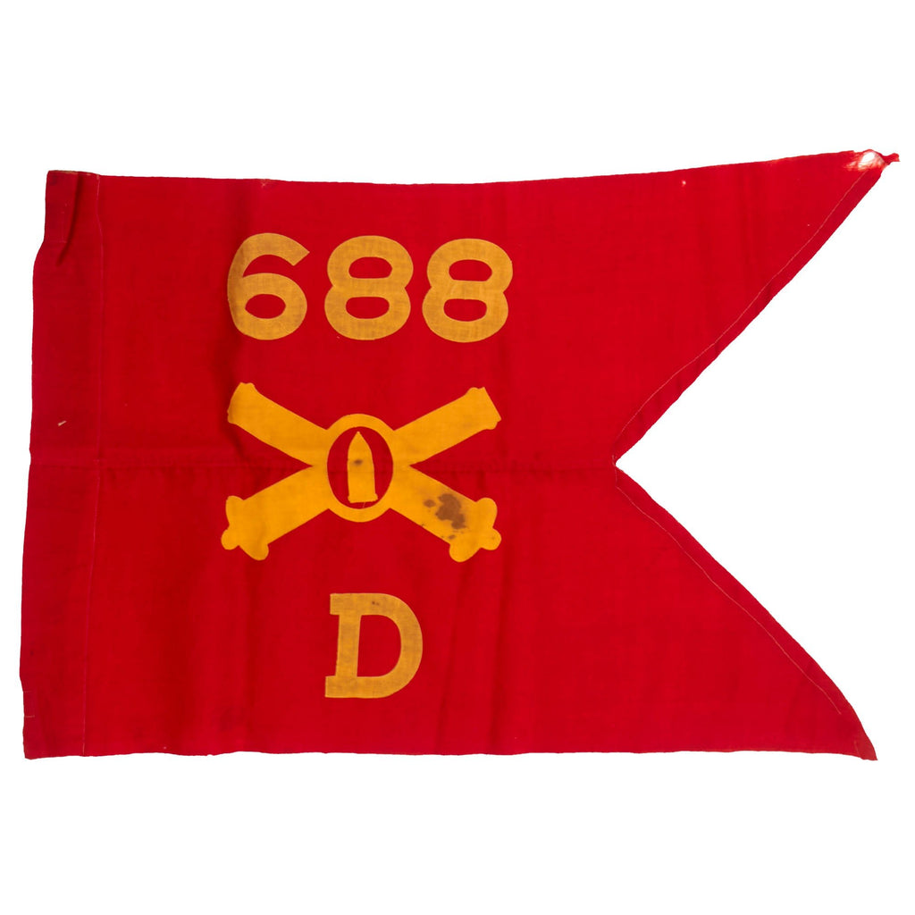 Original U.S. WWII 688th Coastal Artillery Battery D Swallowtail Guidon Pennant - Philadelphia Quartermaster Marked Original Items