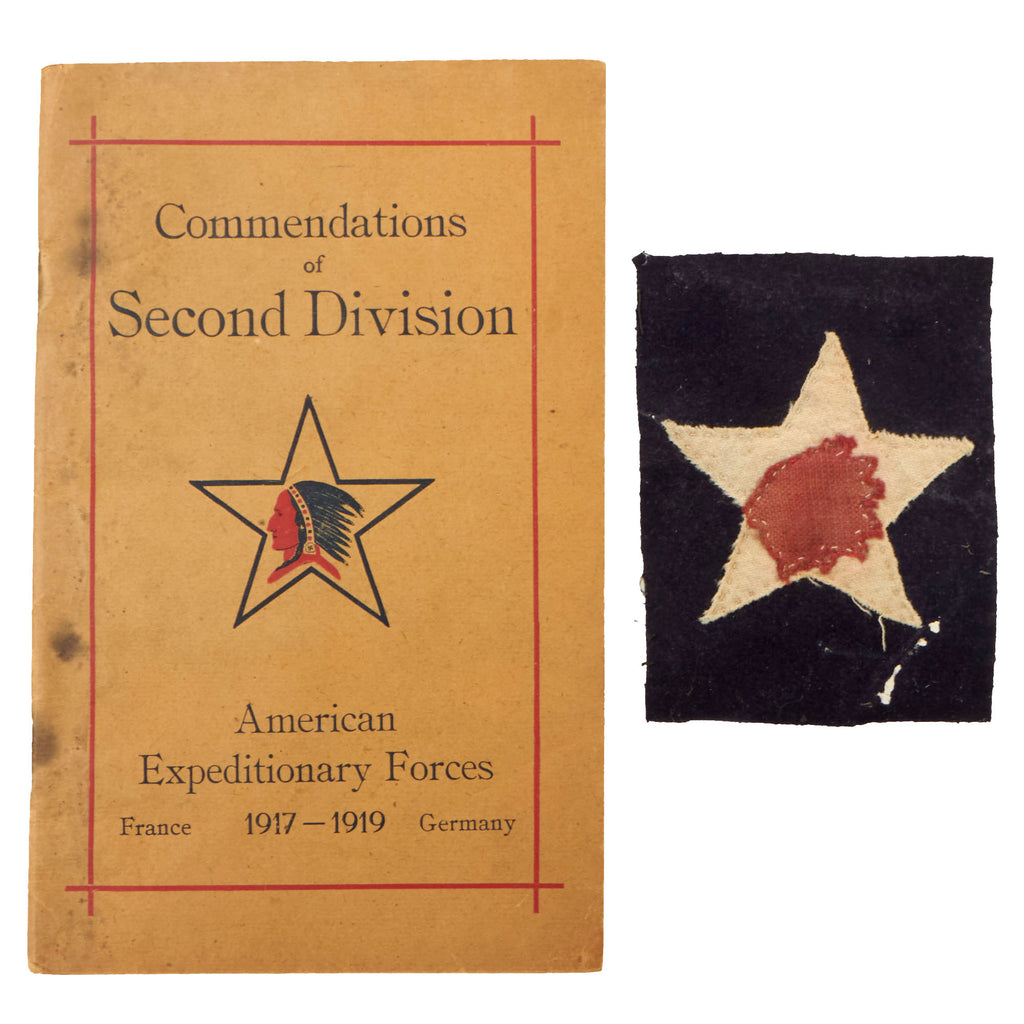 Original U.S. WWI USMC 5th Marines Headquarters Company Uniform Insignia Patch with Commendations of 2nd Division Booklet - 2nd Division