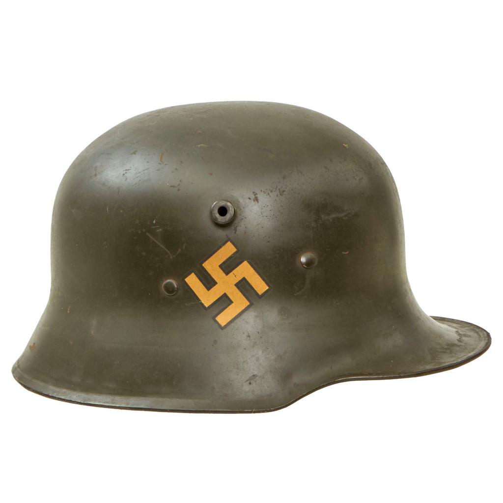 Original German Pre-WWII Early Single Decal Commercially Manufactured M1916 Police Helmet with Full Liner & Chinstrap Original Items