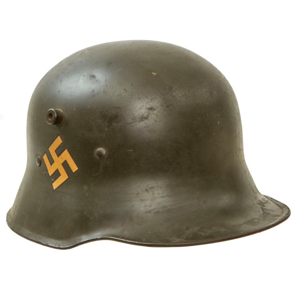 Original German Pre-WWII Early Single Decal Commercially Manufactured M1916 Police Helmet with Full Liner & Chinstrap Original Items