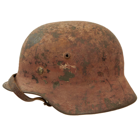 Original German WWII Heer Army DAK Afrikakorps "Pink" Camouflage Single Decal M35 Helmet with 1938 Dated 53cm Liner & Chinstrap - Stamped EF60