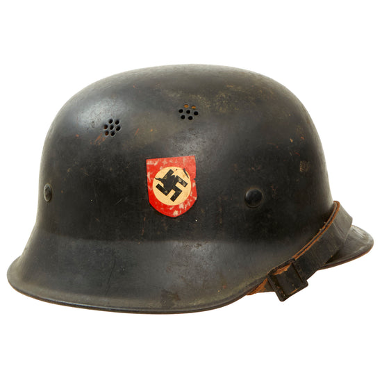 Original German WWII M34 Square Dip NSDAP Double Decal Civic Police Steel Helmet with Cloth Liner & Chinstrap - Ordnungspolizei