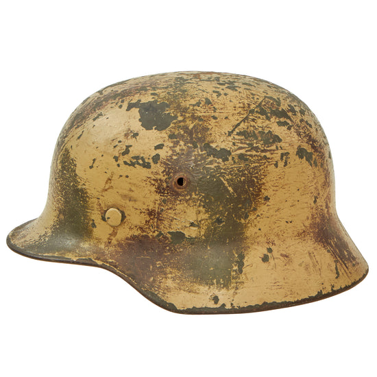 Original German WWII Heer Single Decal Overpaint Afrikakorps Tropical Camouflage M35 Helmet with 57cm Liner - Stamped EF64